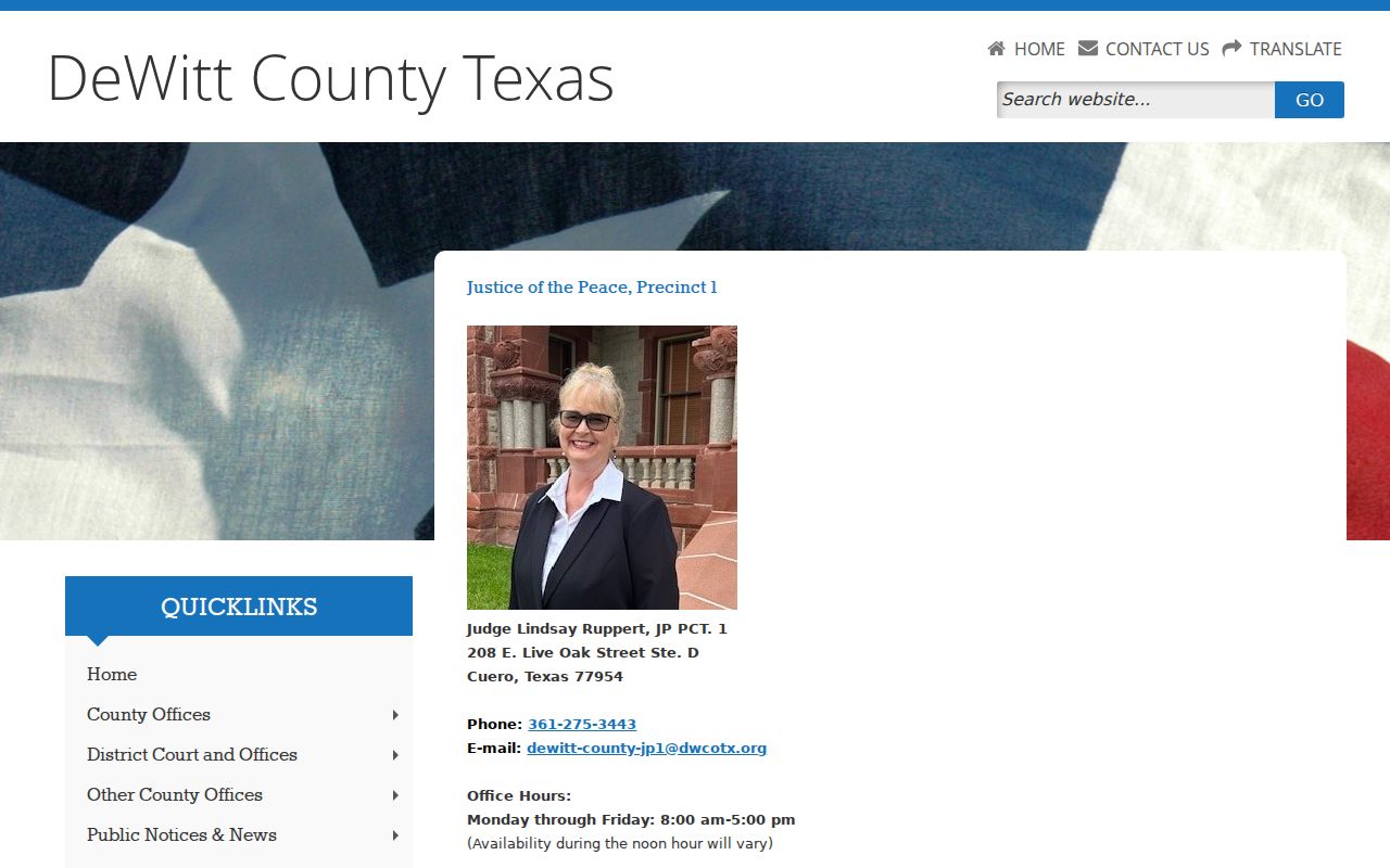 DeWitt County Justice of the Peace Precinct 1 court contact page