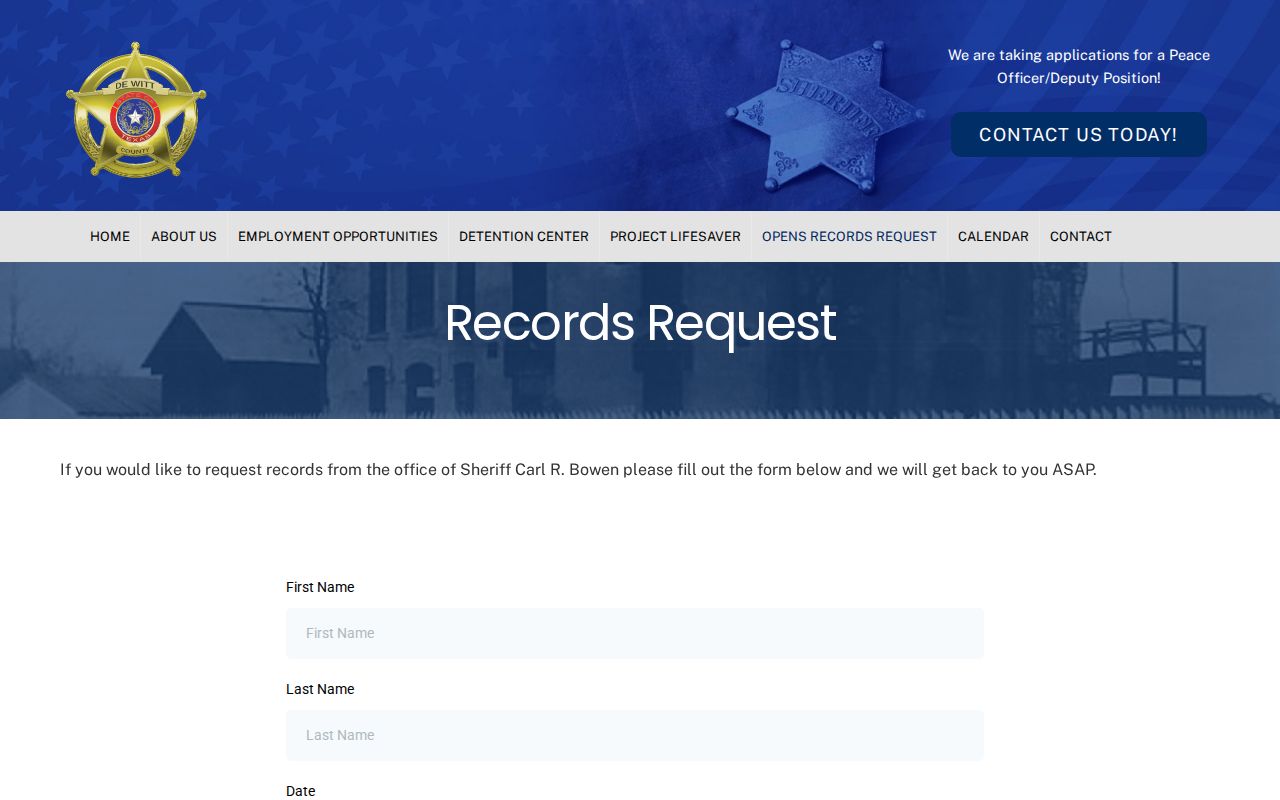 DeWitt County Sheriff open-records request options for arrest and incident reports