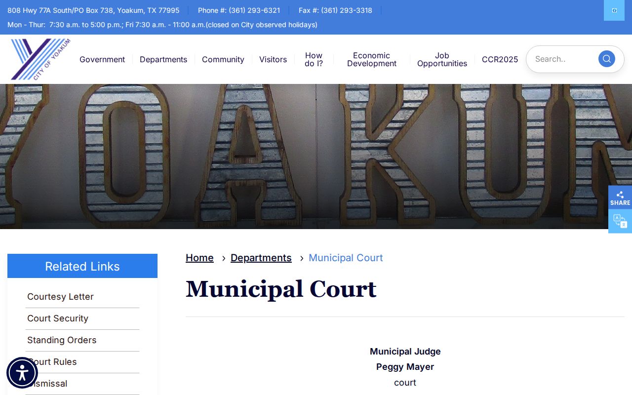 Yoakum criminal history municipal court records page