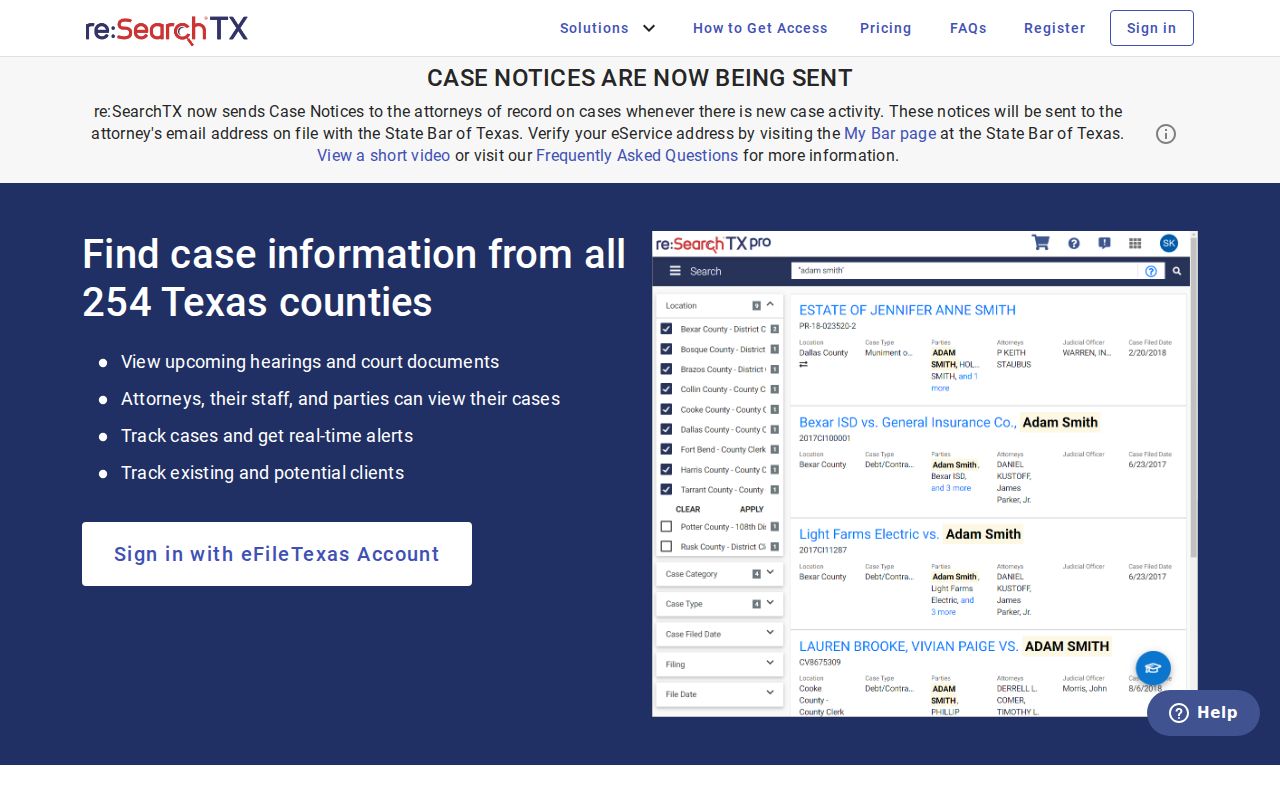 re:SearchTX electronic court document portal used as a limited supplement to DeWitt County court research