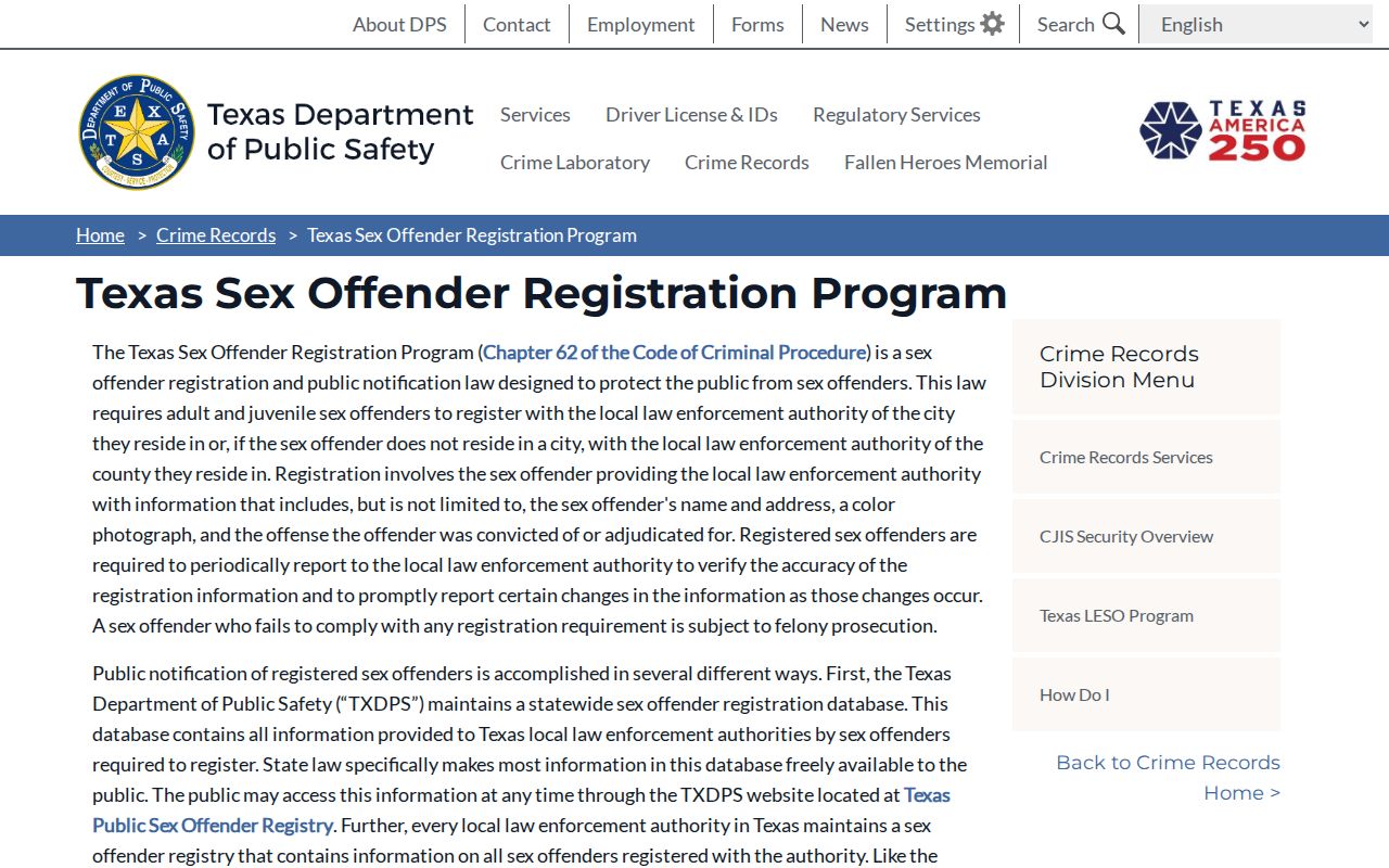 Texas DPS sex offender registration program information for DeWitt County