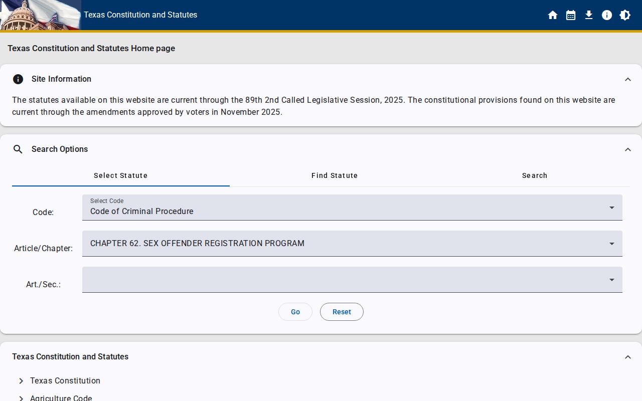 Texas Chapter 62 sex offender registration law for DeWitt County