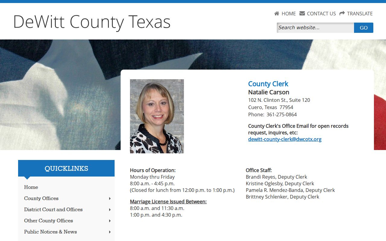DeWitt County criminal history County Clerk index guidance