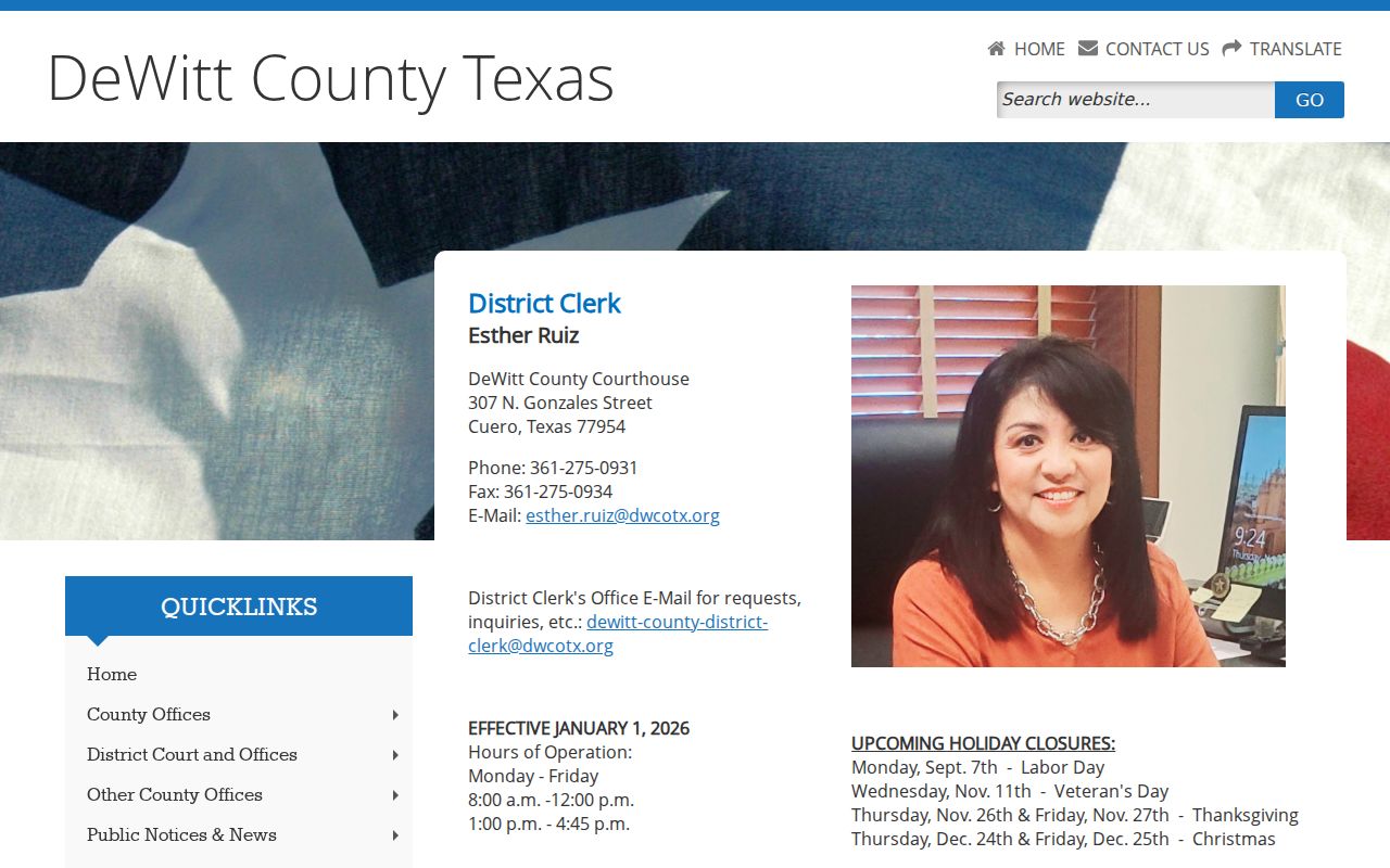 DeWitt County criminal history District Clerk record information