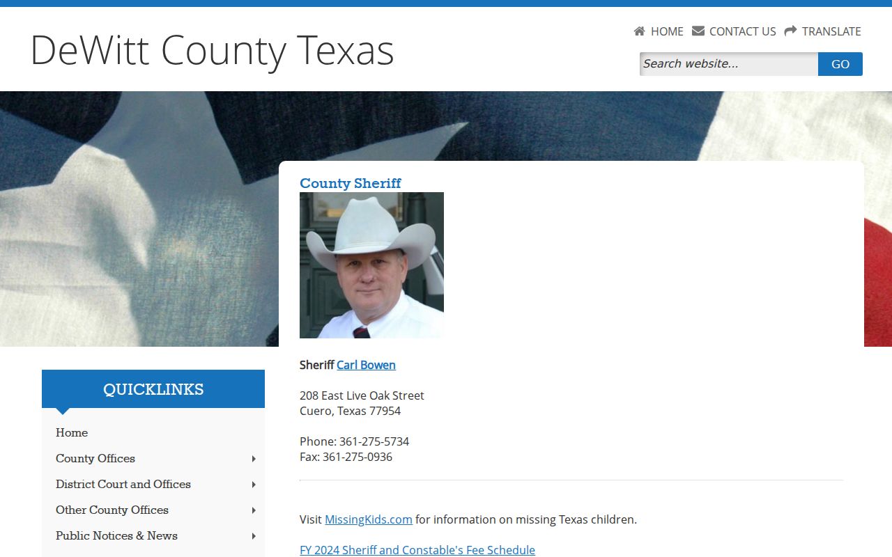 DeWitt County criminal history sheriff and warrant contact information